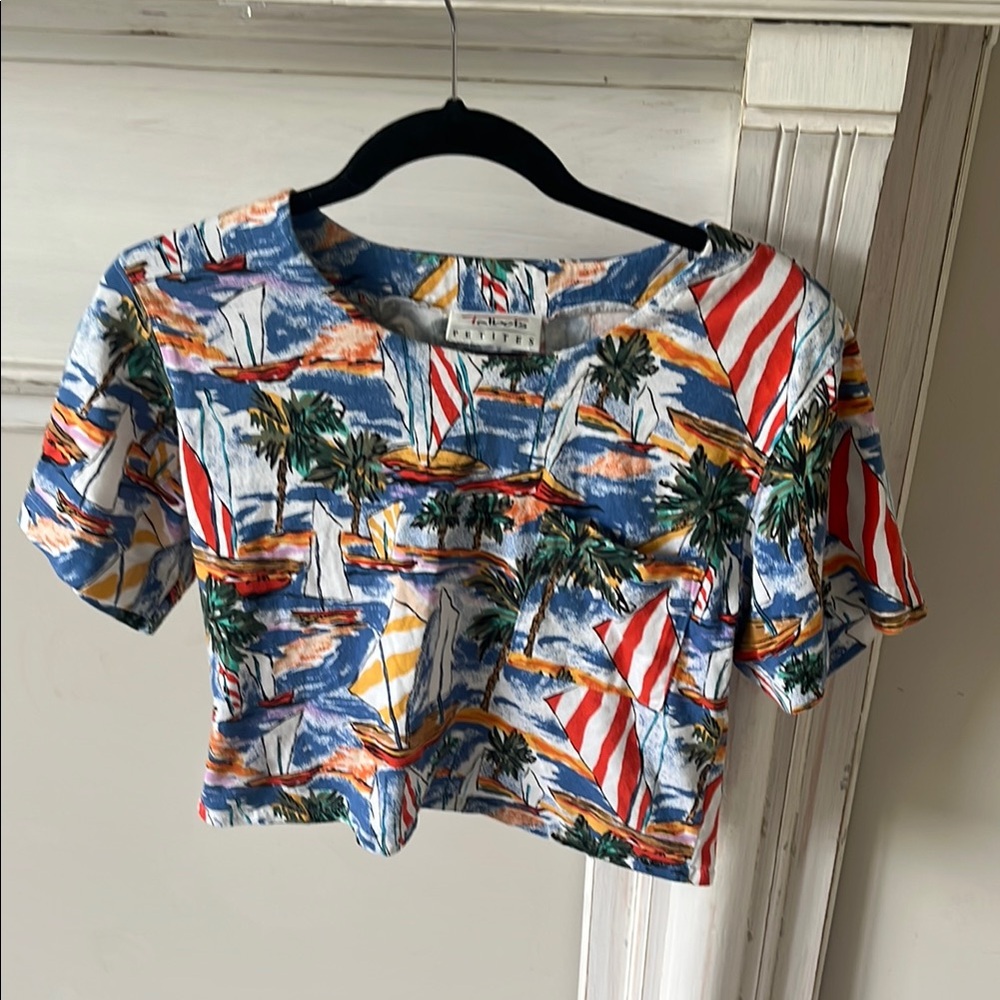 Talbots Colorful Sailboat Print Crop Top